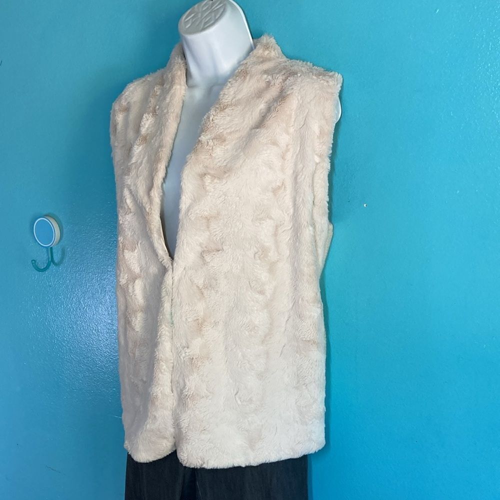 Adyson Parker Cozy Faux Fur Vest Ivory Knit Back Sleeveless Cardigan Size 1X